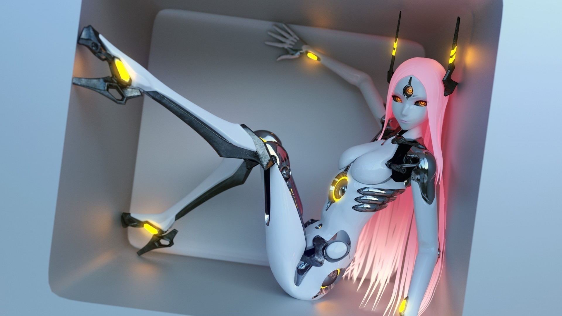 Robot girl fucks nerdy honey