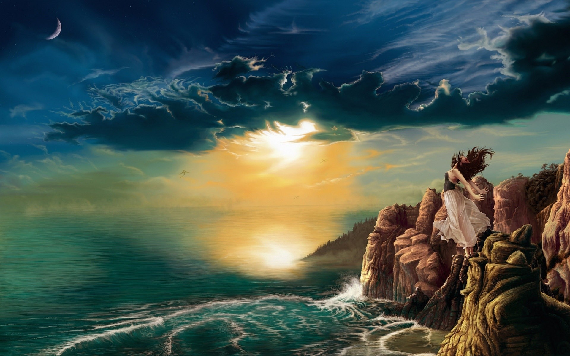 fantasy coucher de soleil eau ciel paysage aube plage océan soir mer crépuscule voyage tempête mer soleil
