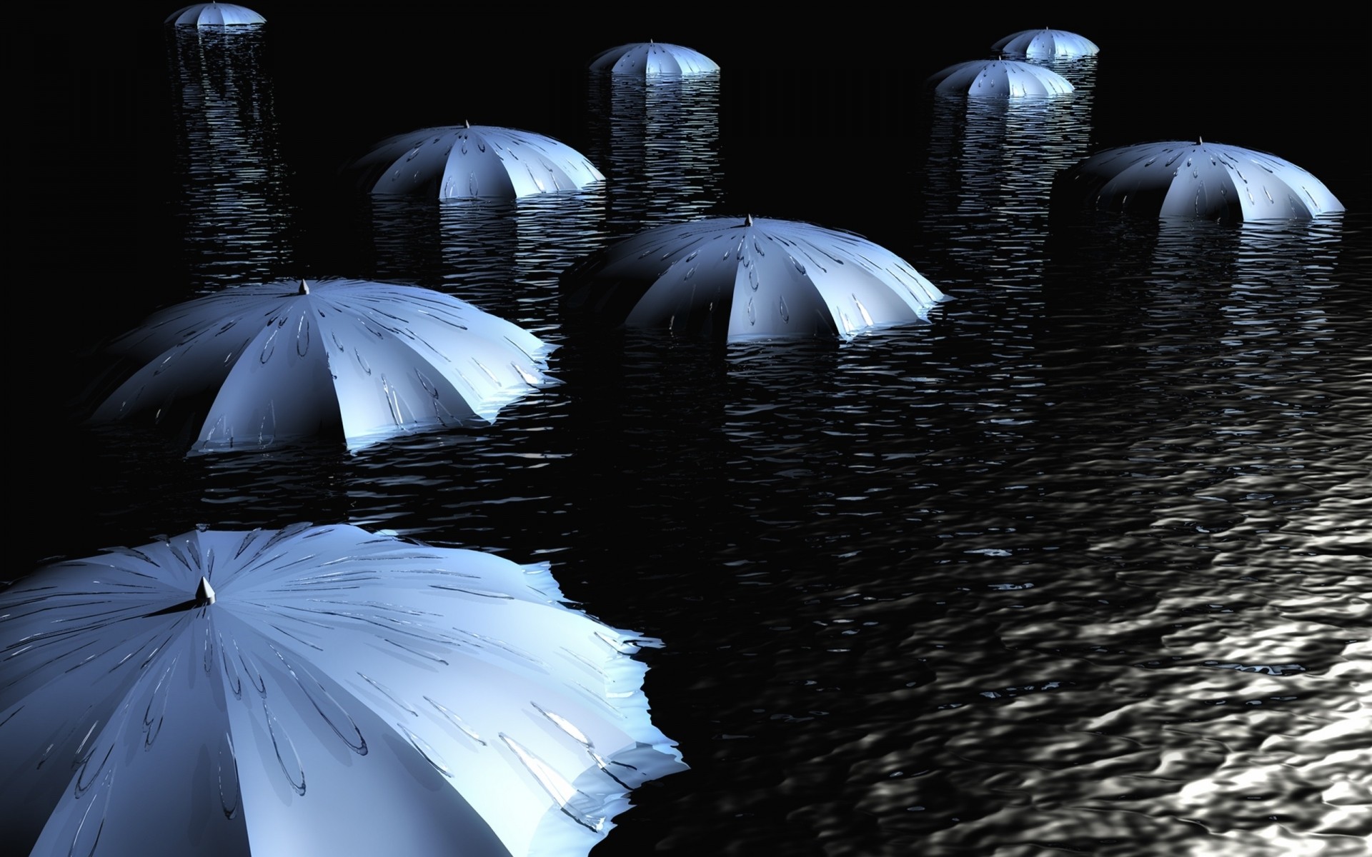 abstraite pluie parapluie eau sombre réflexion hiver lune nature à l extérieur monochrome humide océan