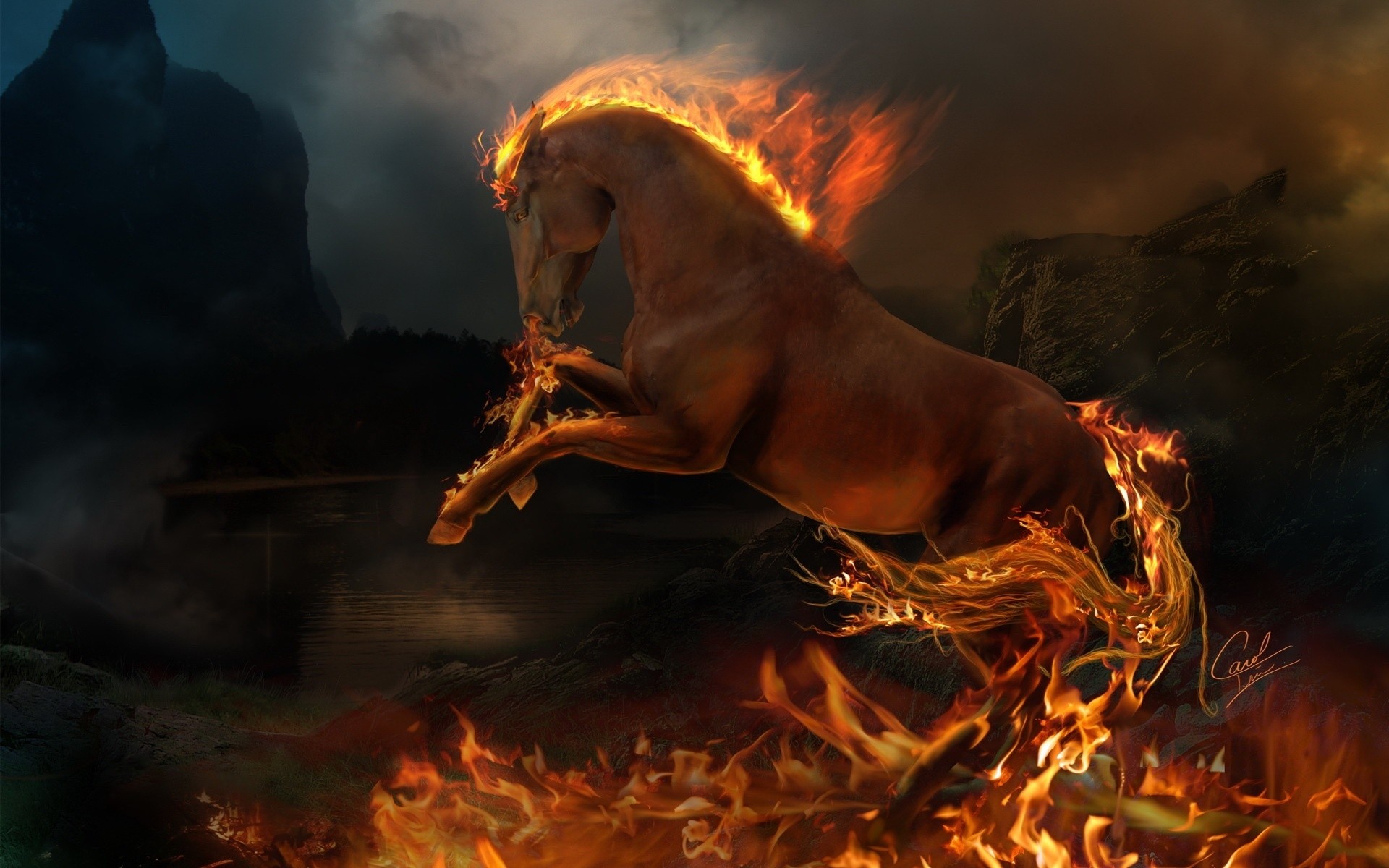 fuego llama humo fogata solo caliente fogata retrato peligro magia calor ceniza caballo fantasía
