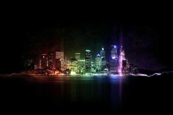 Megapolis in bright neon illumination