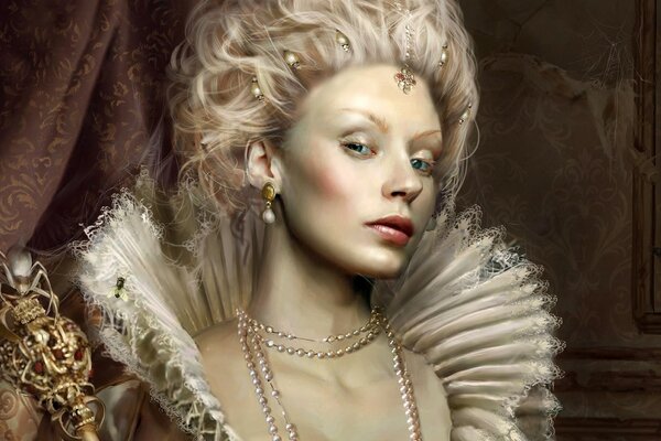 Eine luxuriöse Dame im mittelalterlichen Kleid