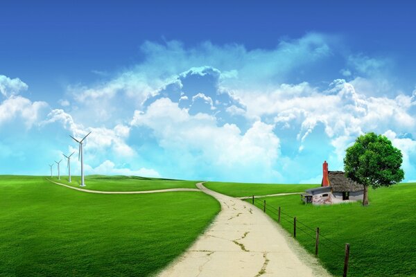 The road to the oblasny castle through windmills