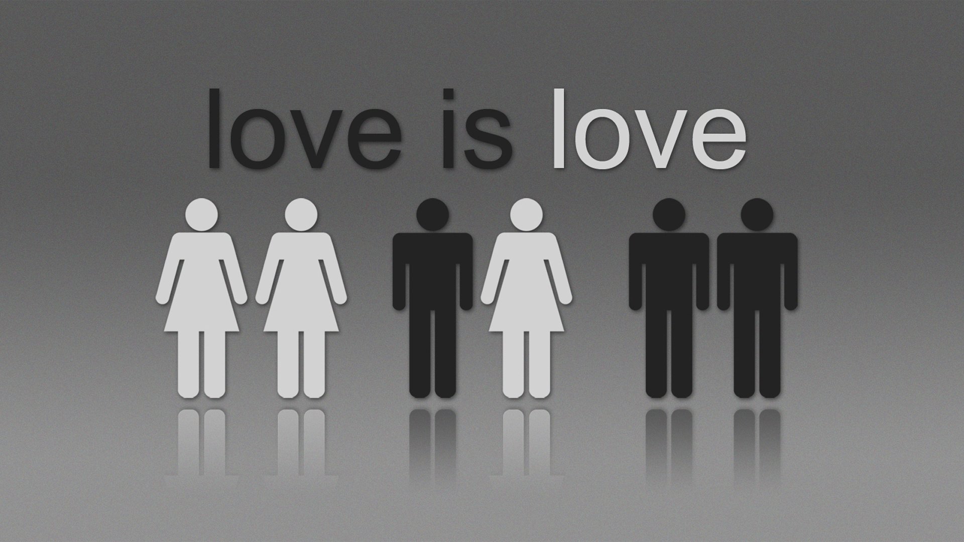 love is love по двое расы любовь пары серый фон надпись романтика отражение черное белое рисунки аниме