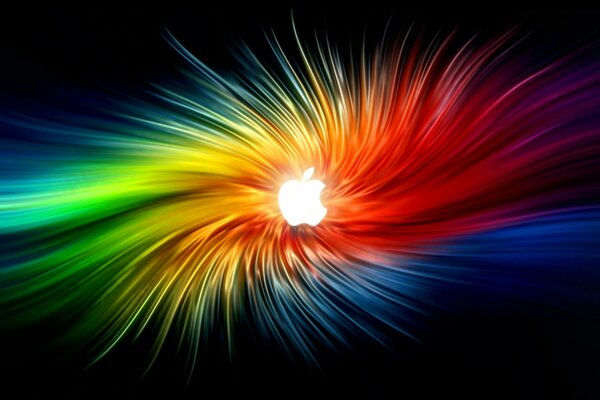 Das Apple-Logo auf dem Hintergrund von Regenbogenfarben