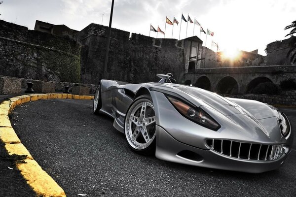 Cool car on the background of the city