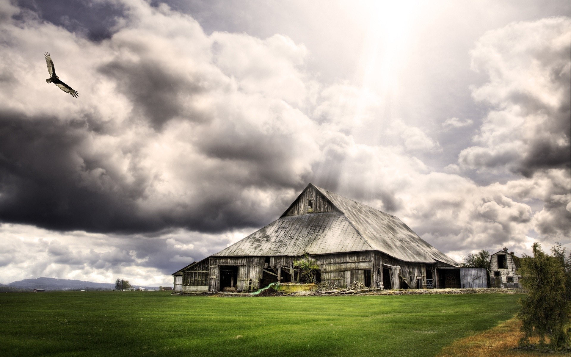 fantasy sky barn storm grass nature farm landscape house rural rain outdoors cloud