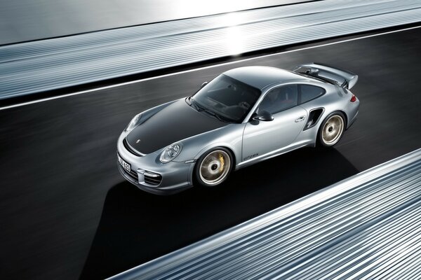 Fast luxury Porsche on the highway