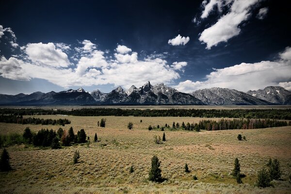 A desert plain at the foot of high mountains