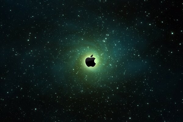 Logo apple nello spazio verde stellato