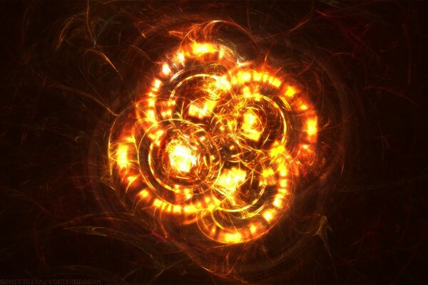 A fiery symbol of rings on a black background