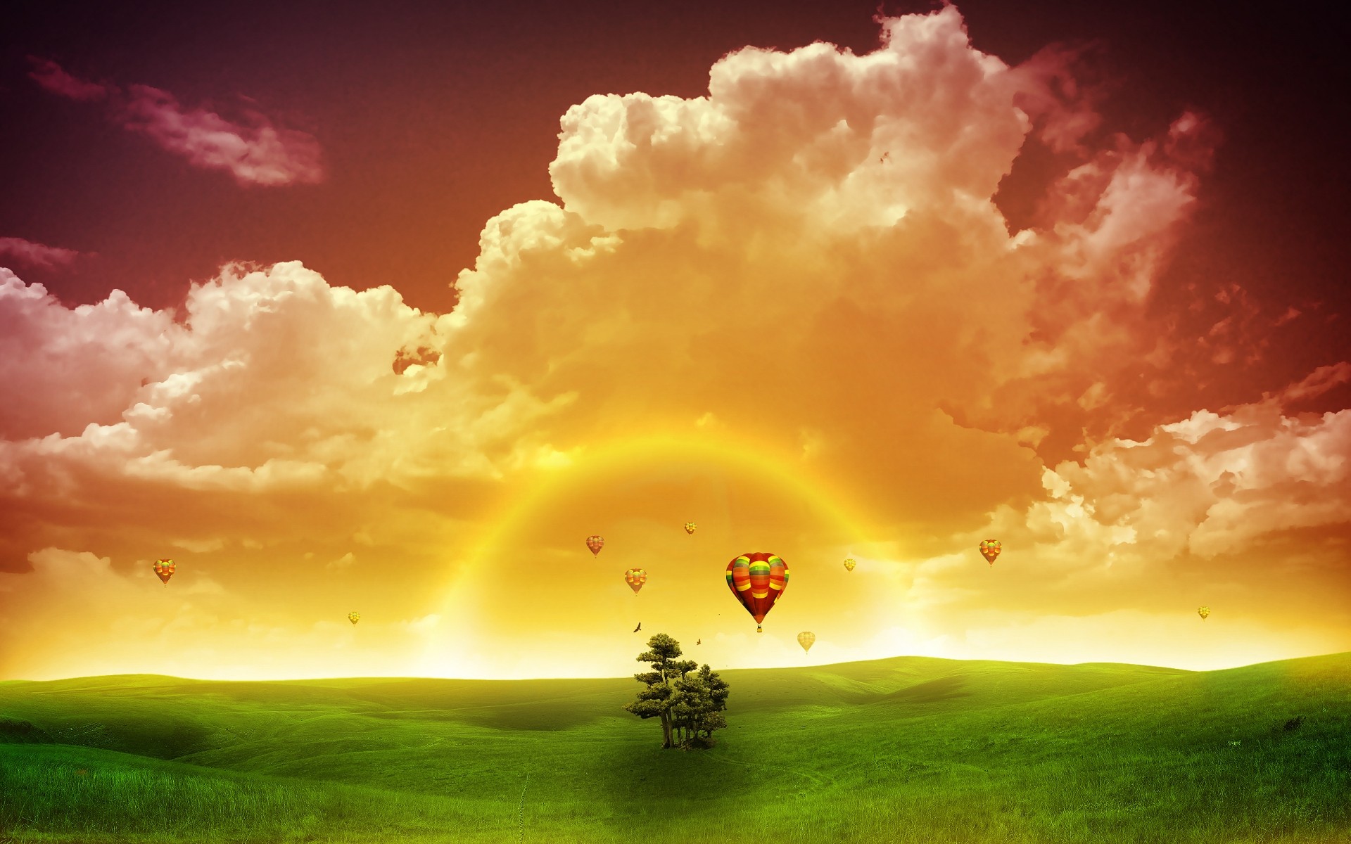 photo manipulation sky sun sunset cloud dawn nature landscape balloons bliss