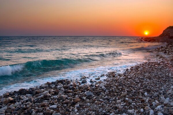 Orange sunset on the seashore