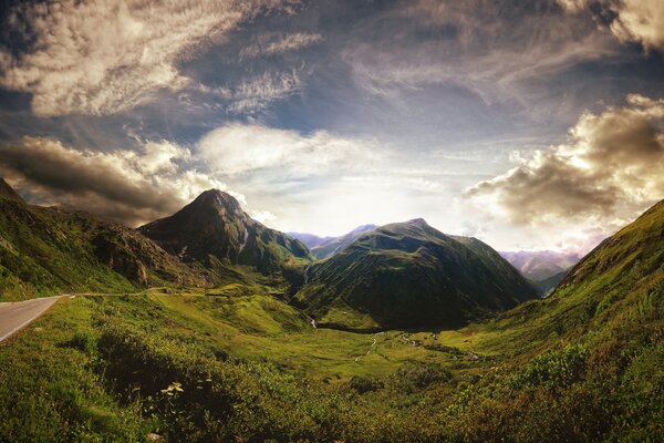 Beautiful hills in the rays of dawn