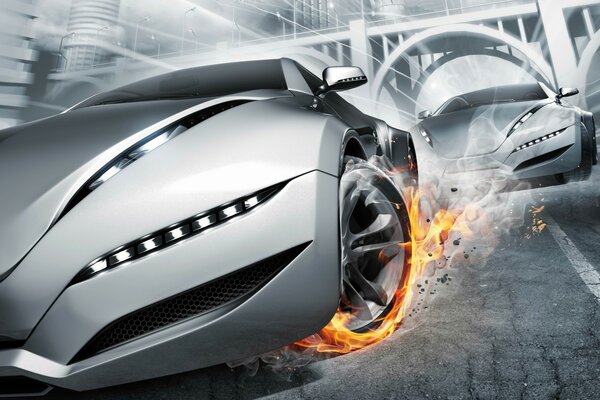 The car of the future with fire tires