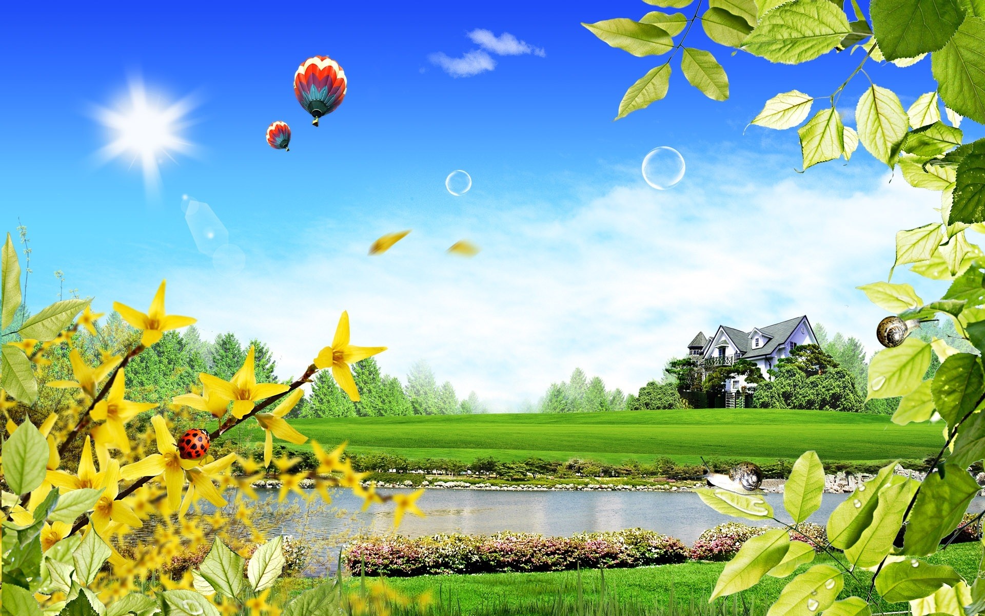 fantasie natur sommer blatt himmel gras flora baum landschaft garten saison im freien blume feld schön haus ballon