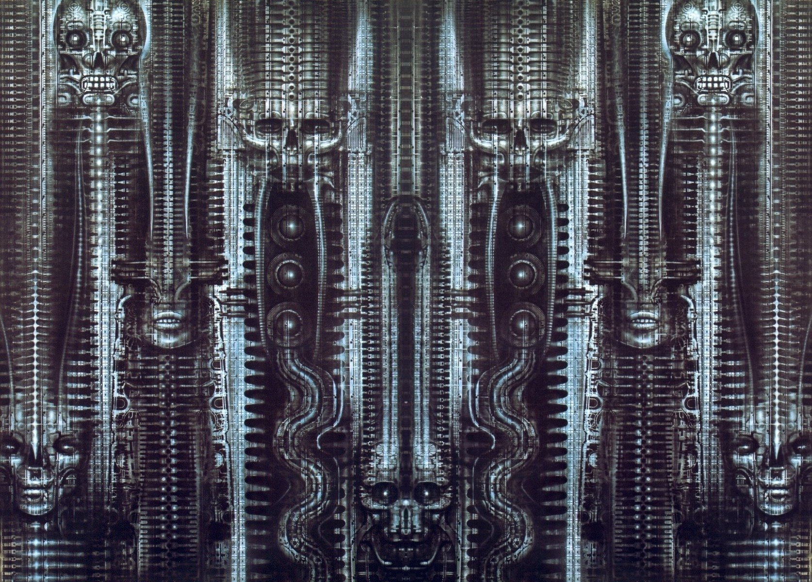 монотонность biomechanic art гигер биомеханика индастриал серость темный фон узор череп лицо