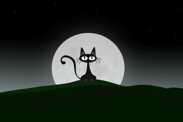 Kot na tle księżyca z kreskówki
