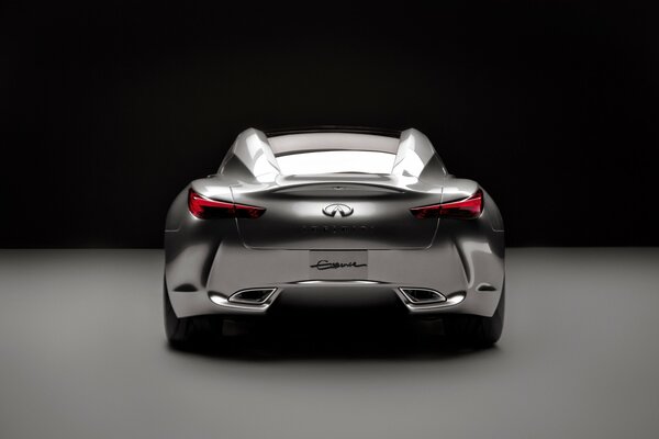 The back of a silver Infiniti car in the studio