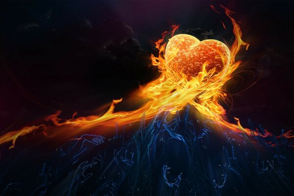 Volcanic eruption lava of love fiery heart