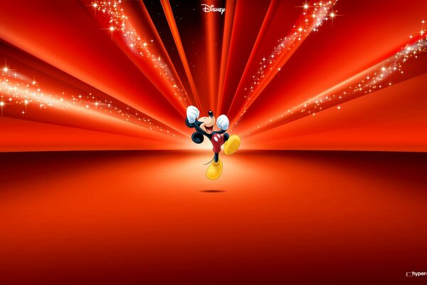 Picture of Mickey Mouse on a red background