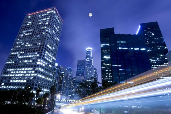 Skyscrapers with lights on the background of the night sky