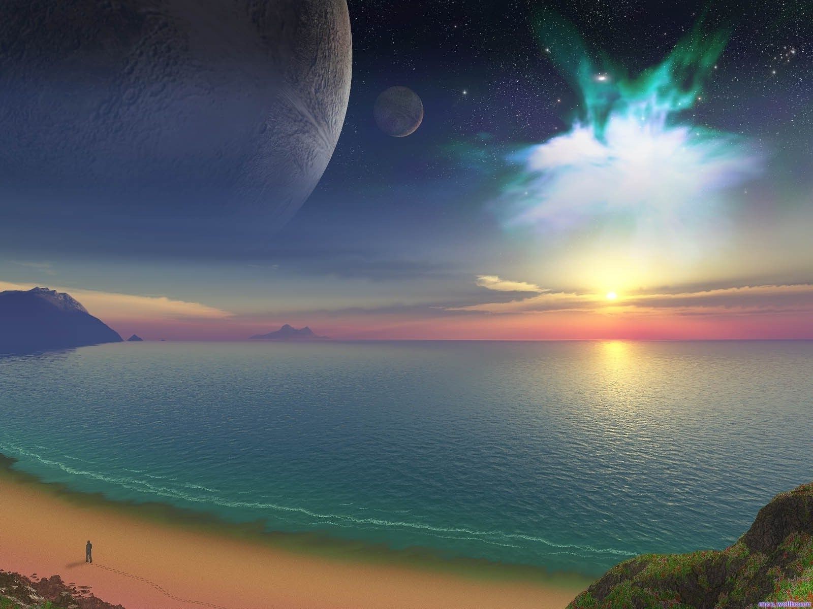 fantasy moon sunset water sun dawn sky ocean landscape nature evening sea beach travel light dusk fair weather