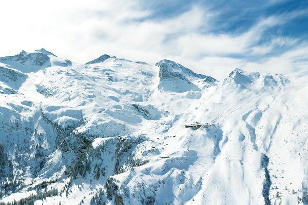 Landscape of snow-capped mountains with glaciers