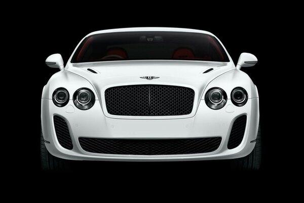 White bentley on black background front view