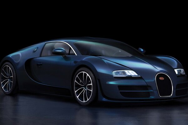 Blue high-speed bugatti car