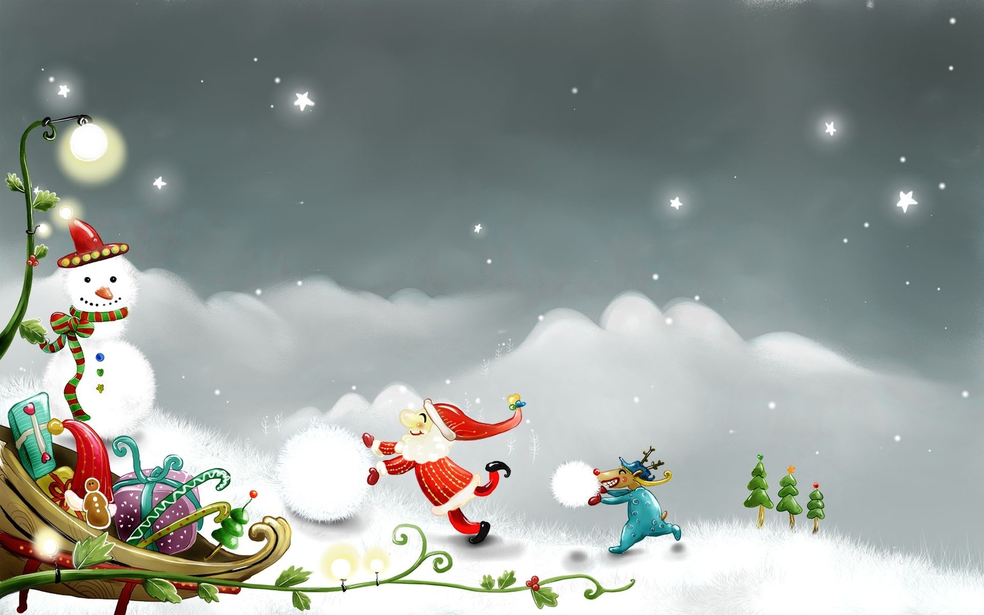 navidad invierno nieve copo de nieve muñeco de nieve reno merry luna año nuevo eva vacaciones temporada cielo frío regalo trineo árbol de navidad naturaleza ilustración regalos