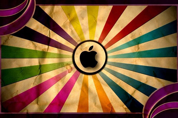 Apple logo in the middle of a rainbow sun