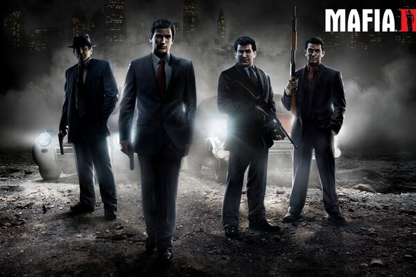 Spielbild Mafia 2. Banditen in schwarzen Anzügen