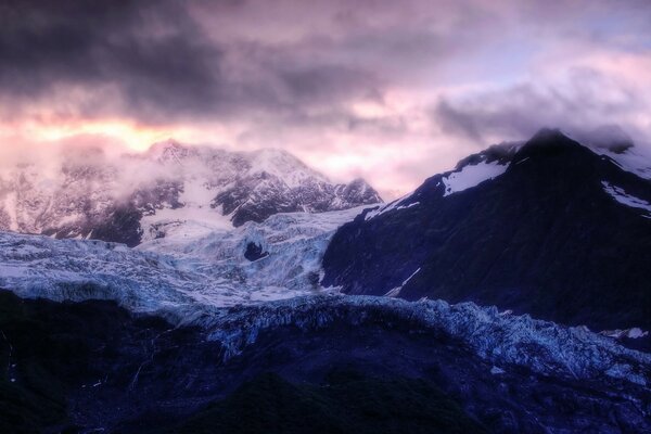 Landscape of snow-capped mountains