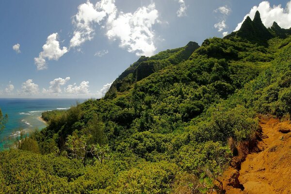 沿着美丽的山脉沿着海岸旅行