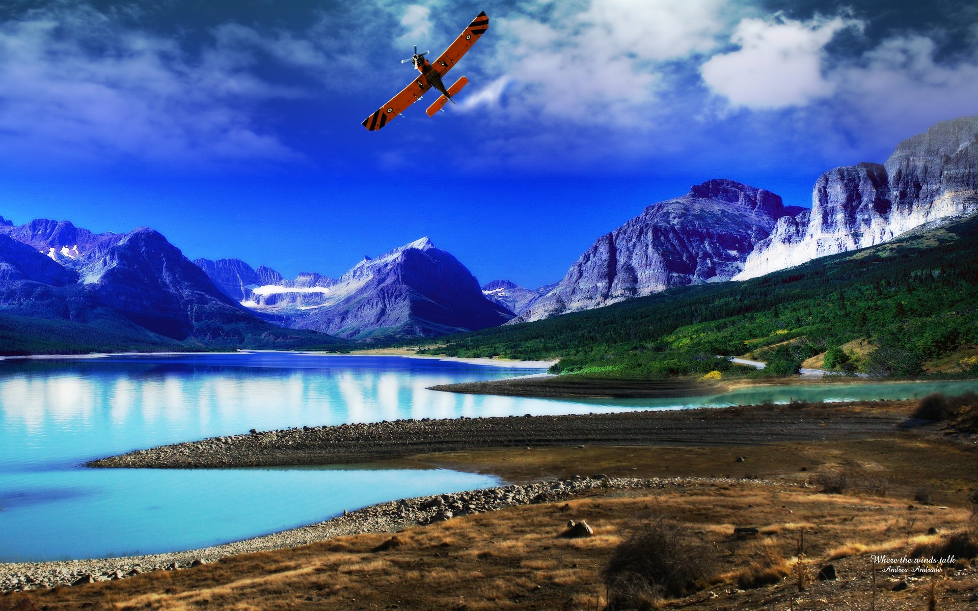 photo manipulation mountain water landscape travel lake snow sky outdoors nature scenic