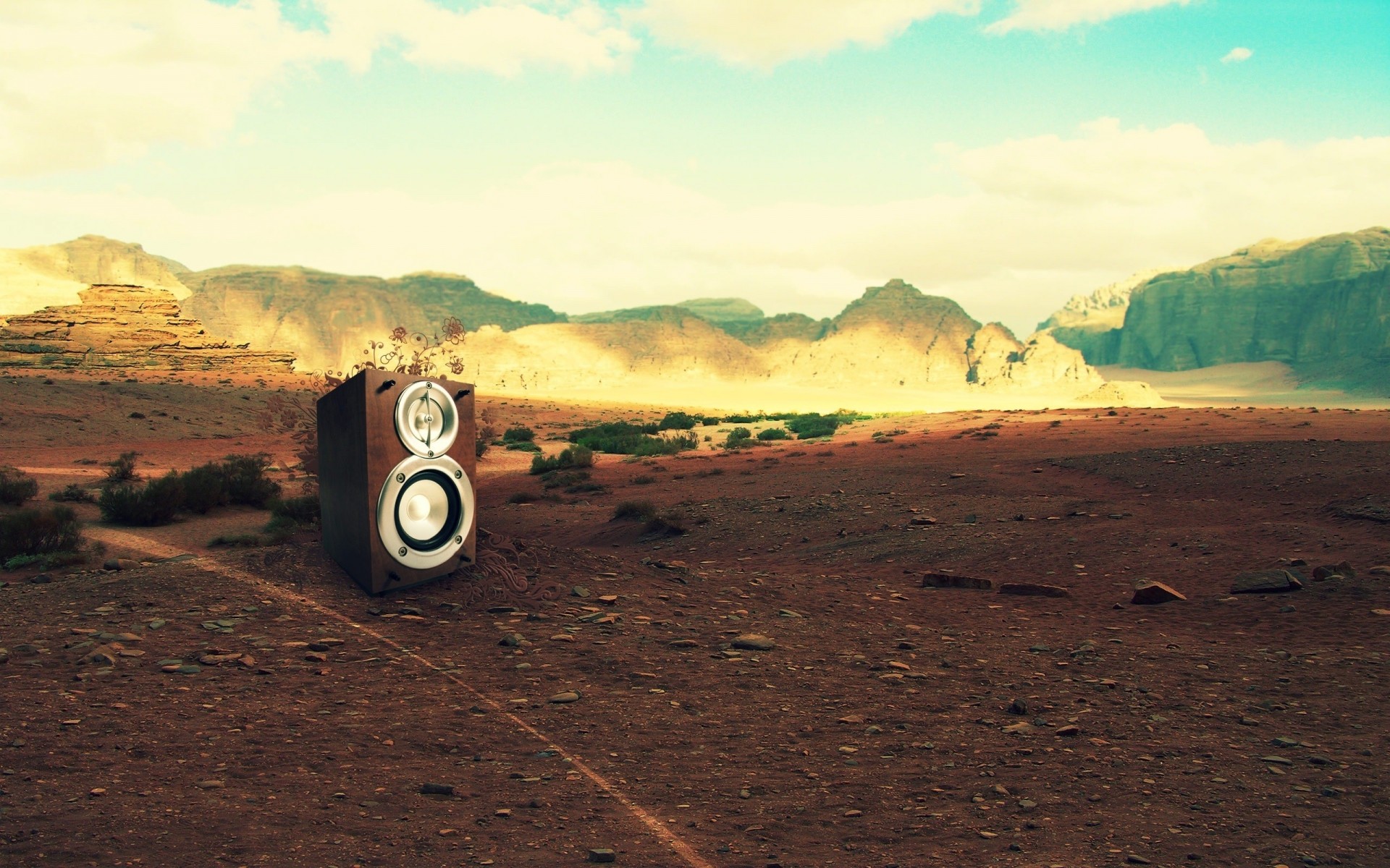 photo manipulation landscape desert sunset mountain travel sky dawn beach sun light rock hill outdoors road sand loudspeaker