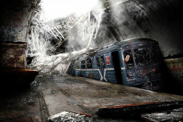 An abandoned train in the subway