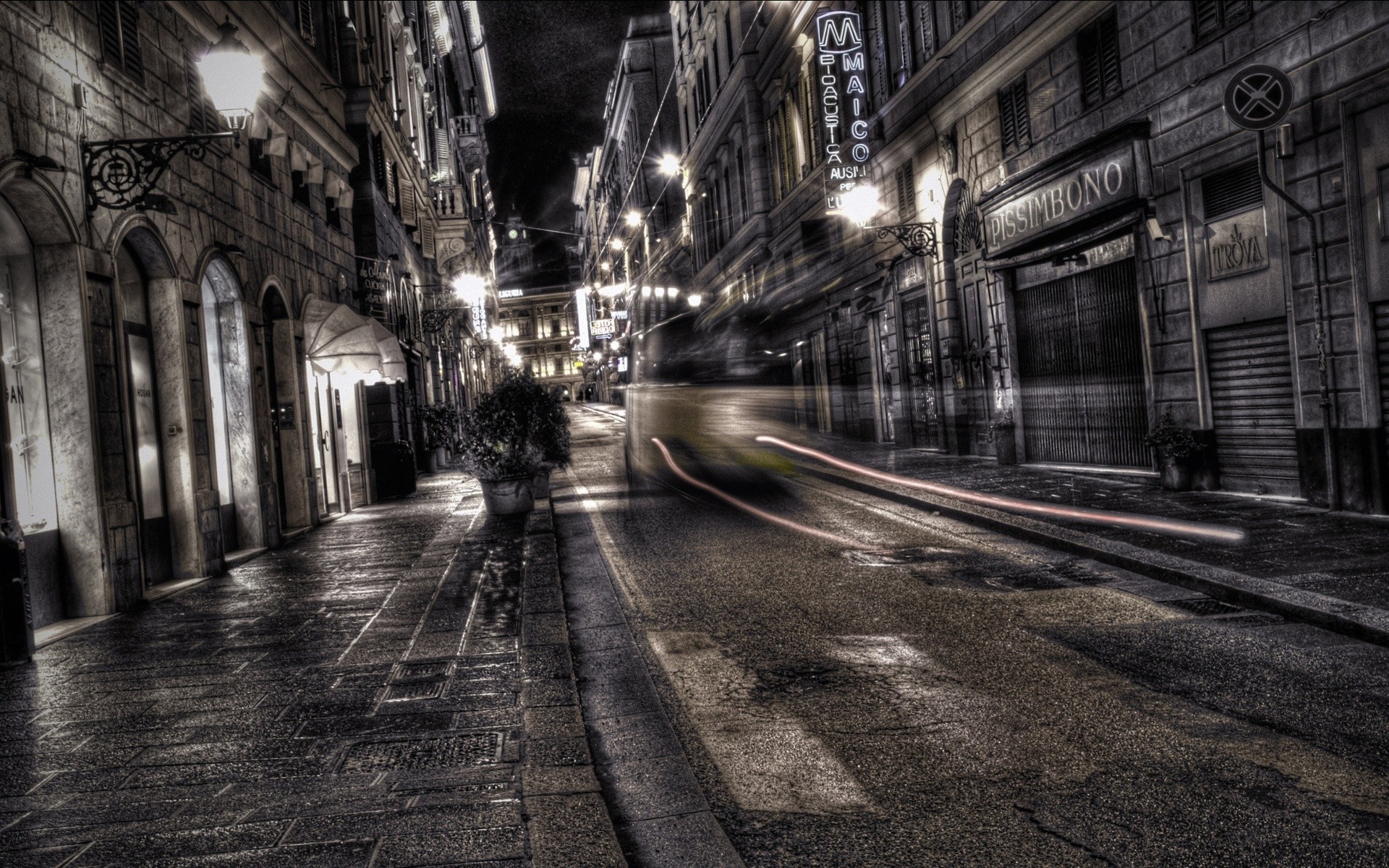 photo manipulation street monochrome city urban architecture light dark building old abandoned black and white road alley travel shadow vintage world background