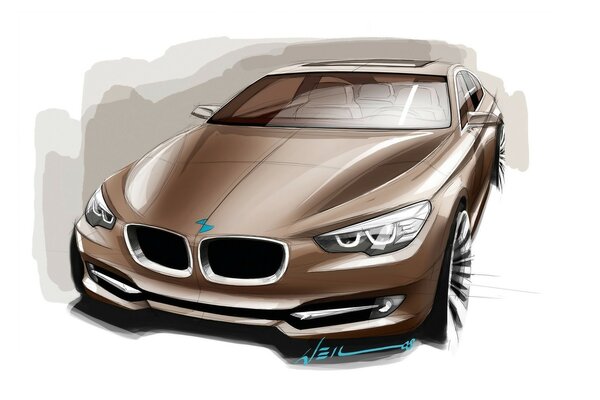 Drawing of a brown bmw car