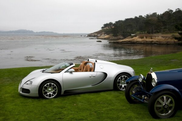 Photo of a Bugatti car against the background of nature