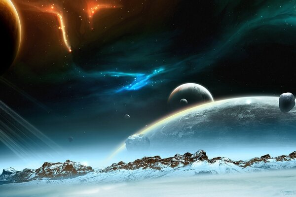 Wallpaper with a beautiful view of beautiful planets