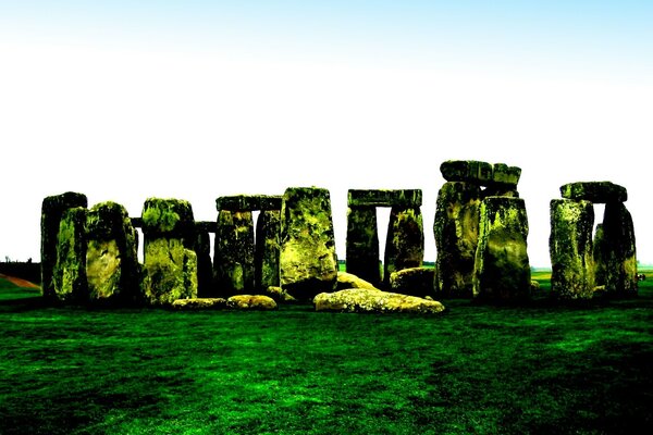 Ancient landscape of the temple on the grass