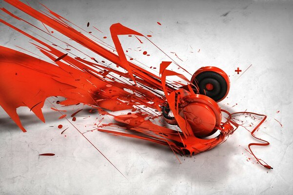 Headphones in red paint on the desktop