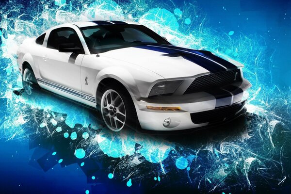 Ford Shelby Mustang auf blauem Hintergrund