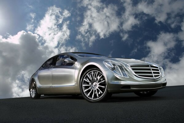 A chic silver Mercedes