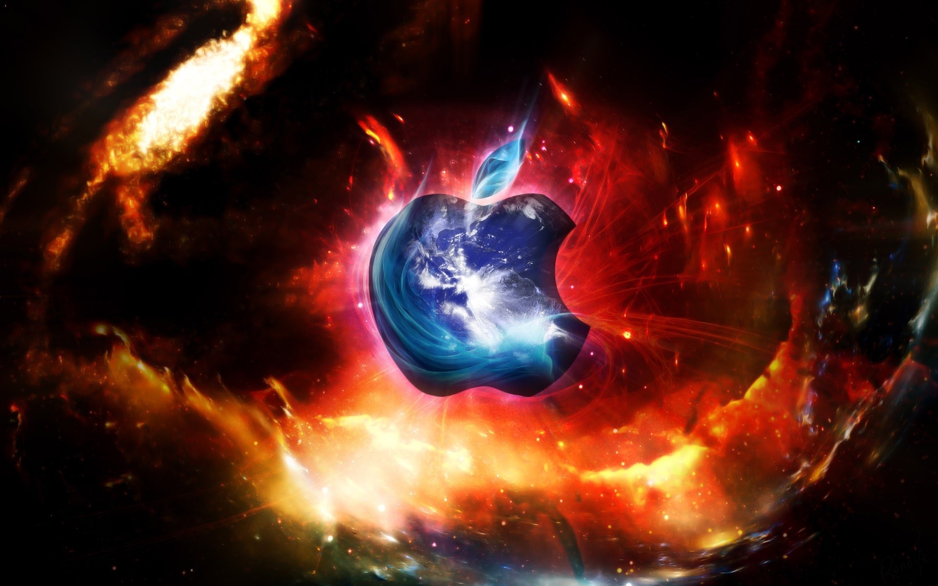 apple astronomia abstrato luz espaço fumaça surreal ciência fantasia energias galáxia chama plasma luminescência espaço fractal explosão logotipo fundo ensolarado