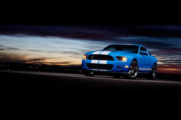 Ford car blue at sunset