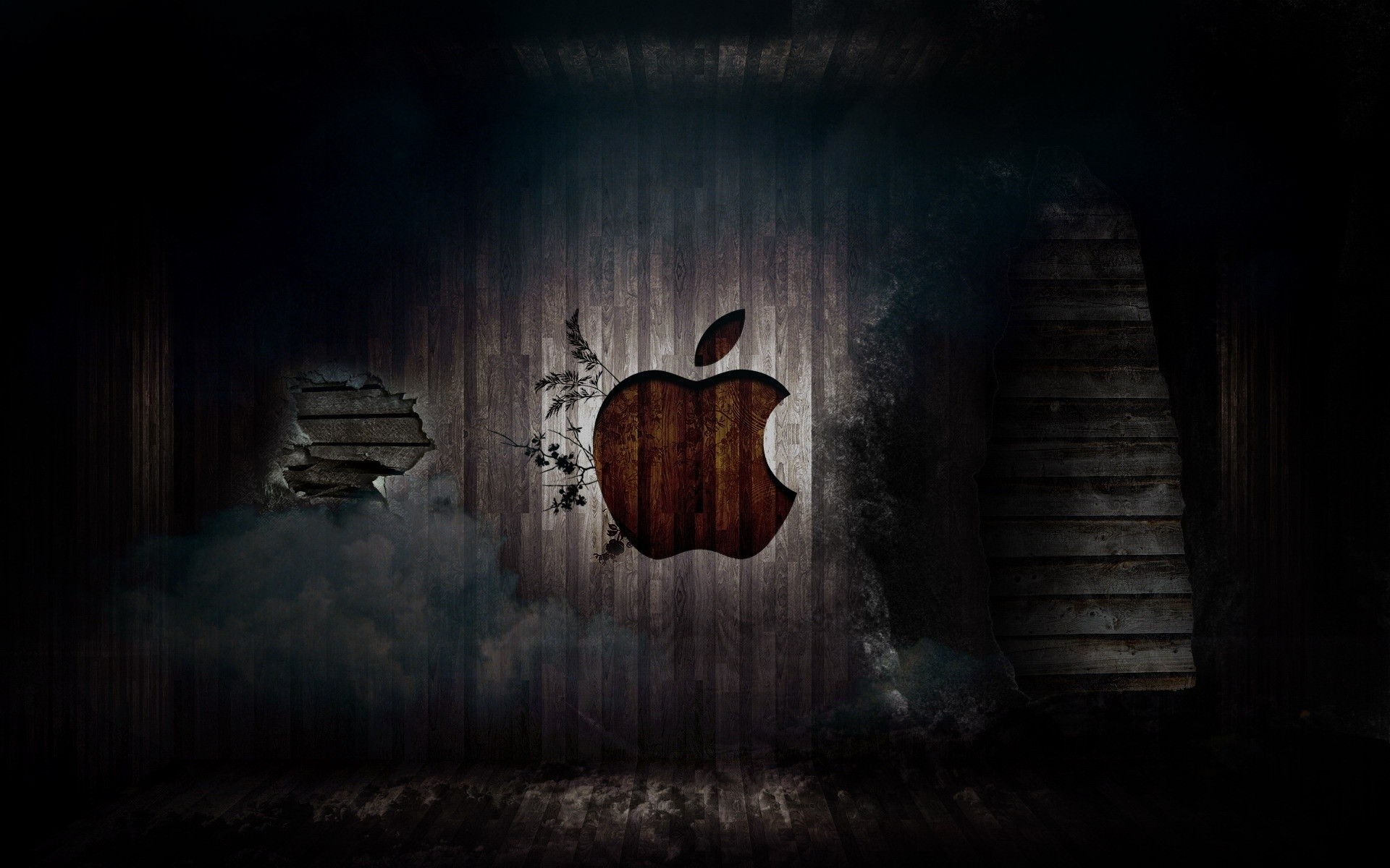 apple oscuro vintage viejo luz arte abandonado sombra espeluznante madera misterio pared logotipo de apple logotipo de apple fondo