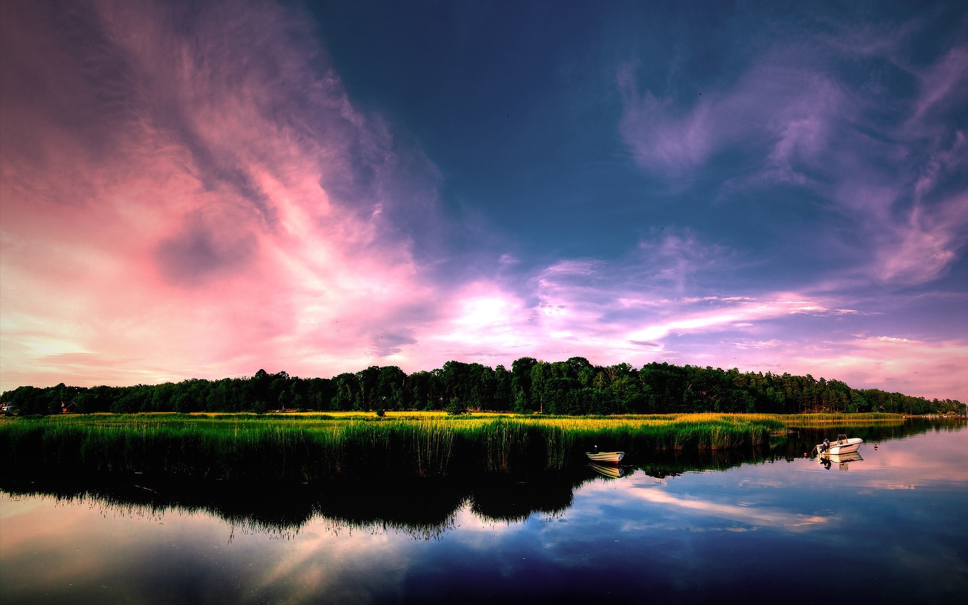 landscapes water nature sunset reflection dawn lake summer sky landscape outdoors evening sun fair weather rural bright composure forest boat background